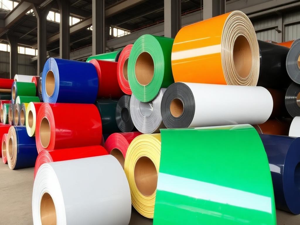 Colourful PPGI pre-painted steel coils in red, blue, green, white and yellow