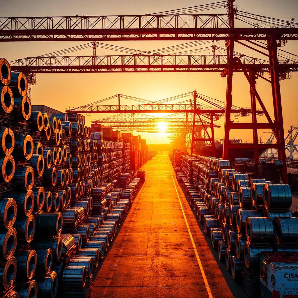 Saffron Steel LLC export yard at Jebel Ali with GI, PPGI, HR and CR coils ready for shipment